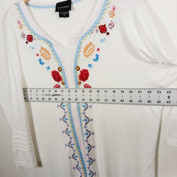 Liv Los Angeles 1X Long Sleeve Creamy White Embroidered Top, Boho, Bohemian - Picture 11 of 16